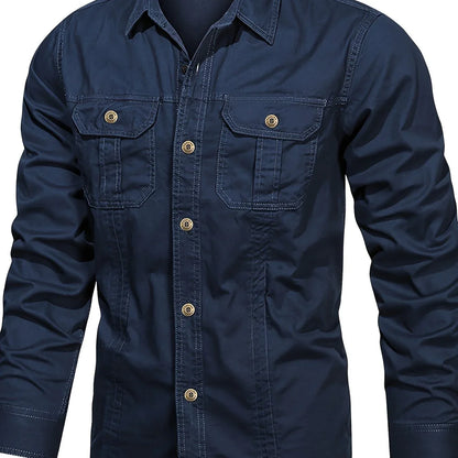 Men's Heavyweight Long Sleeve Shirt - Button-Up Formal & informal Shirt in, Classic Collar, Chest Pocket - Machine Washable Work, Outdoor, Everyday Shirt for Men - Spring/Fall Essential, Outdoor Casual Wear, Nonstretch Fabric