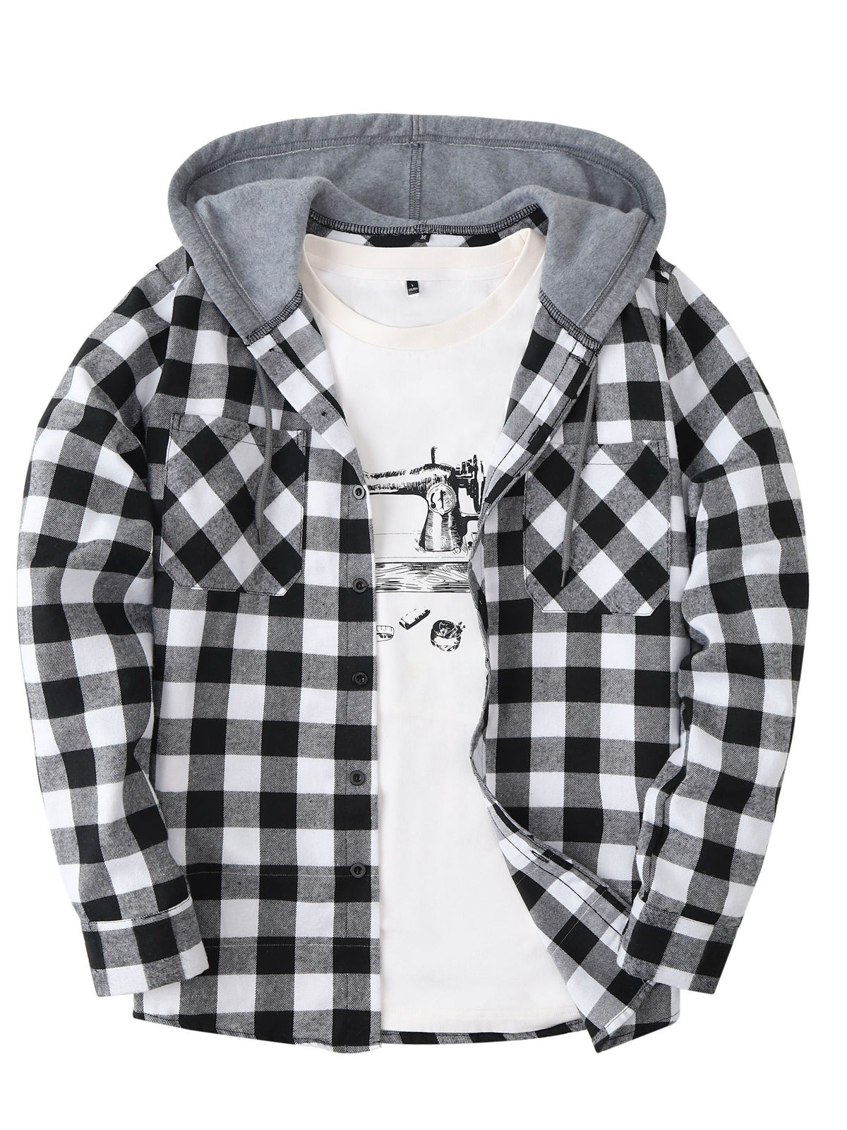 Men's Fashion Hooded Plaid Trendy Shirt Hooded Plaid Sweatshirt, Autumn/Winter Essentials, New Season