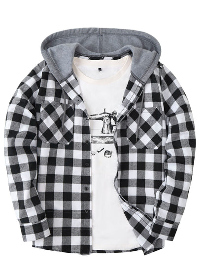 Men's Fashion Hooded Plaid Trendy Shirt Hooded Plaid Sweatshirt, Autumn/Winter Essentials, New Season