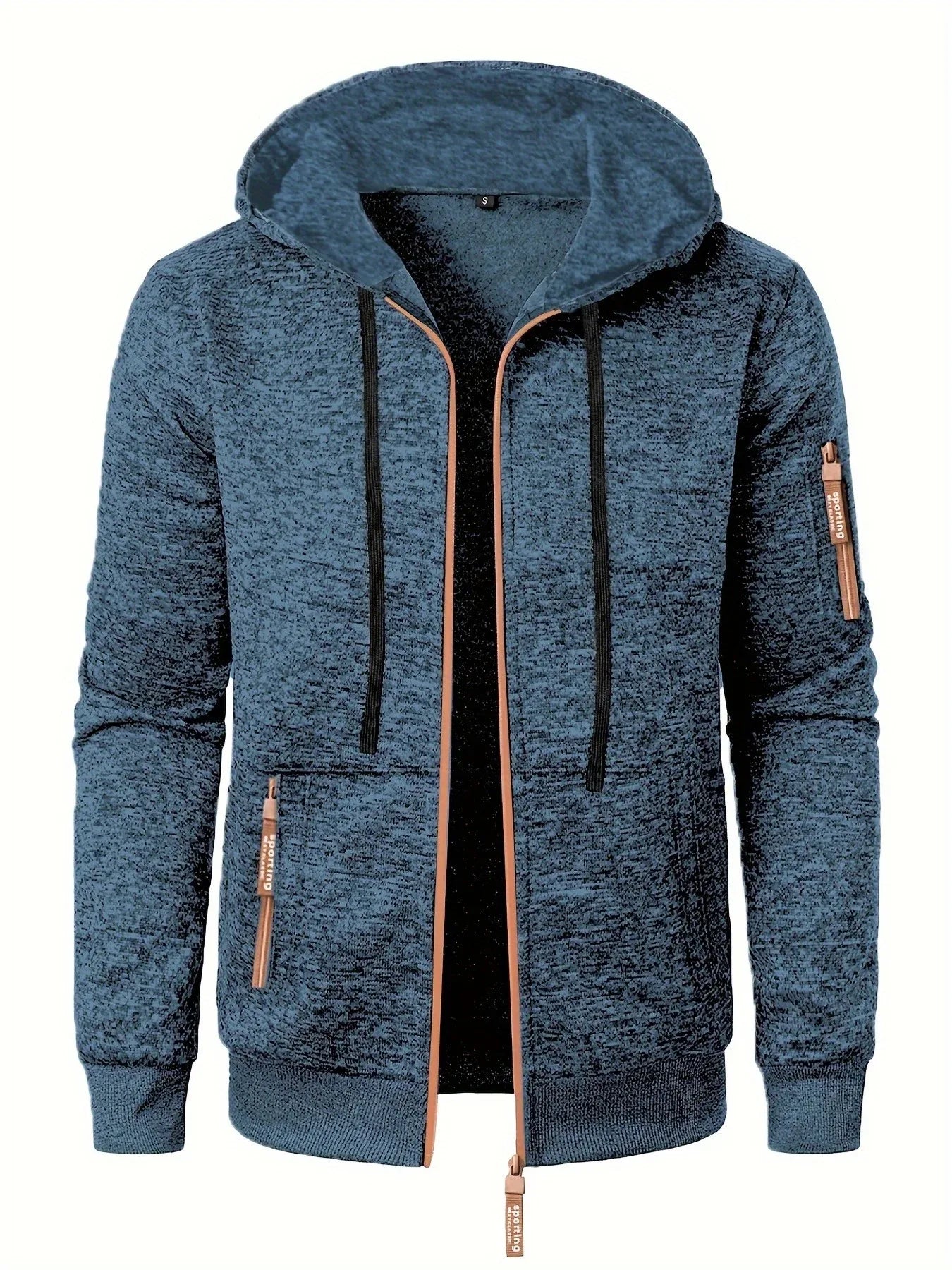 Men'S Hooded Zip-Up Sweater Jacket - Long Sleeve Thin Fleece-Lined Casual Outerwear with Front Pockets, Solid Black, Regular Fit for Fall & Winter, Autumn Winter Apparel | Hooded Sweater | Zippered Jacket, Knit, Men Hoodie Zi