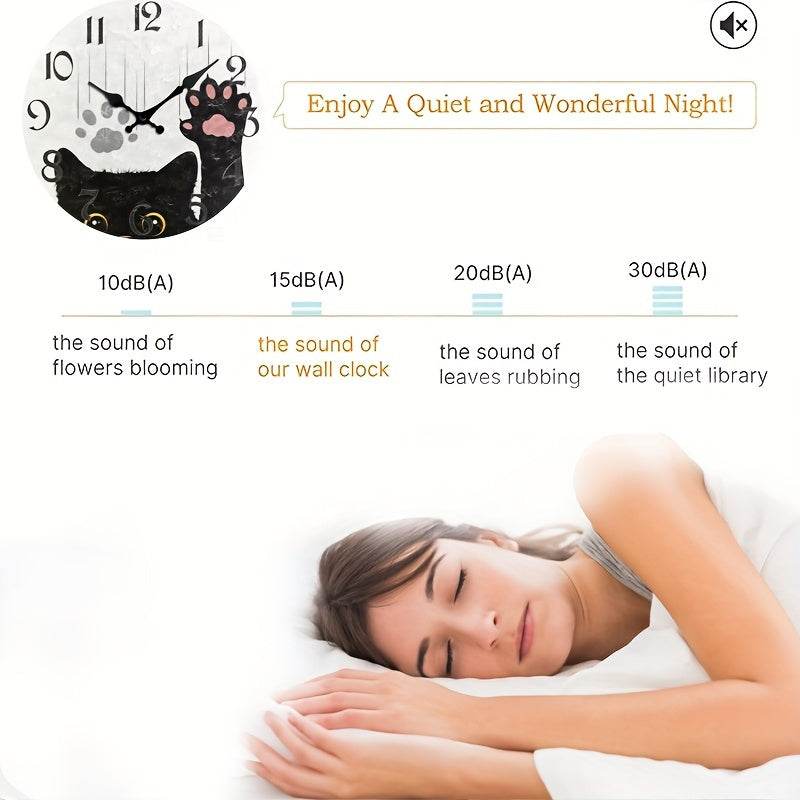 Charming Cat Wooden Silent Wall Clock Battery Powered - Montero Milan