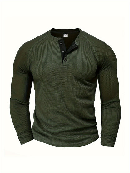 Men'S Long Sleeve T-Shirt Round Neck Open Style Pullover Henley Shirt Men'S Solid Color Fashion Versatile Top
