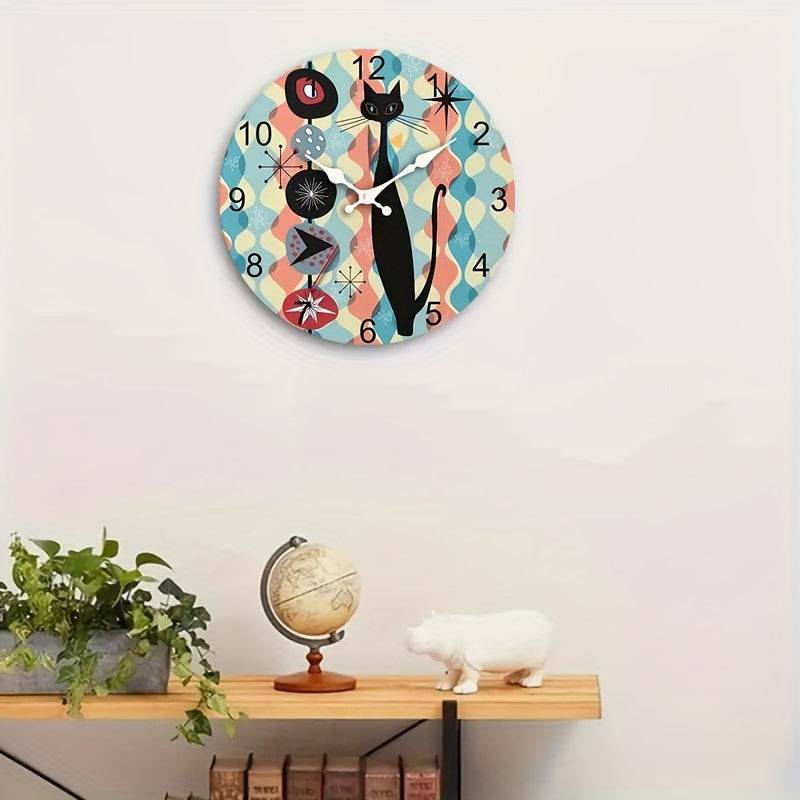 MidCentury Modern Silent Quartz Cat Wall Clock - Montero Milan