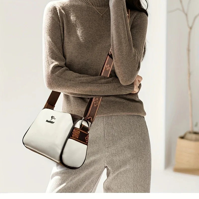 Women'S Crossbody Bag, Solid Color Pillow-Shaped Shoulder Bag with Adjustable Strap, Zipper Closure, Polyester Lining, Edge Paint Detail