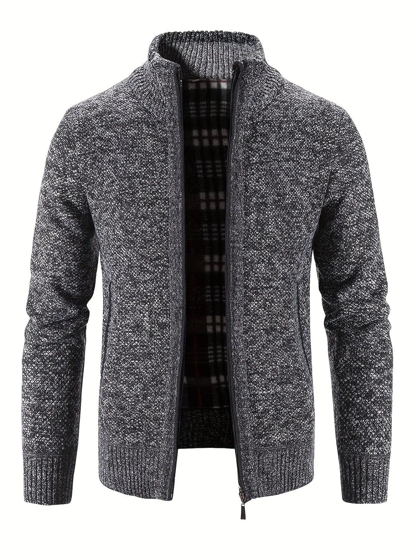 Men'S Knitted Cardigan Sweater | High Neck, Long Sleeve, Rib-Knit, All-Season, Casual Style