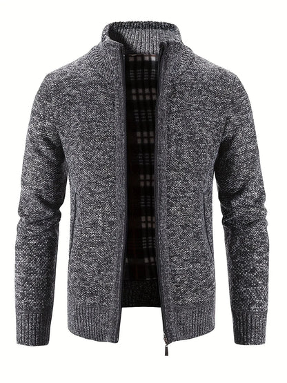 Men'S Knitted Cardigan Sweater | High Neck, Long Sleeve, Rib-Knit, All-Season, Casual Style