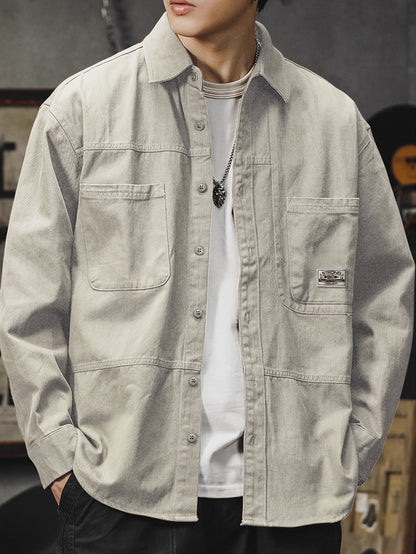 Men'S Cargo Shirt Spring Autumn Long Sleeve Top Vintage Workwear Style Multi-Pocket American Casual Top Outerwear, New Season
