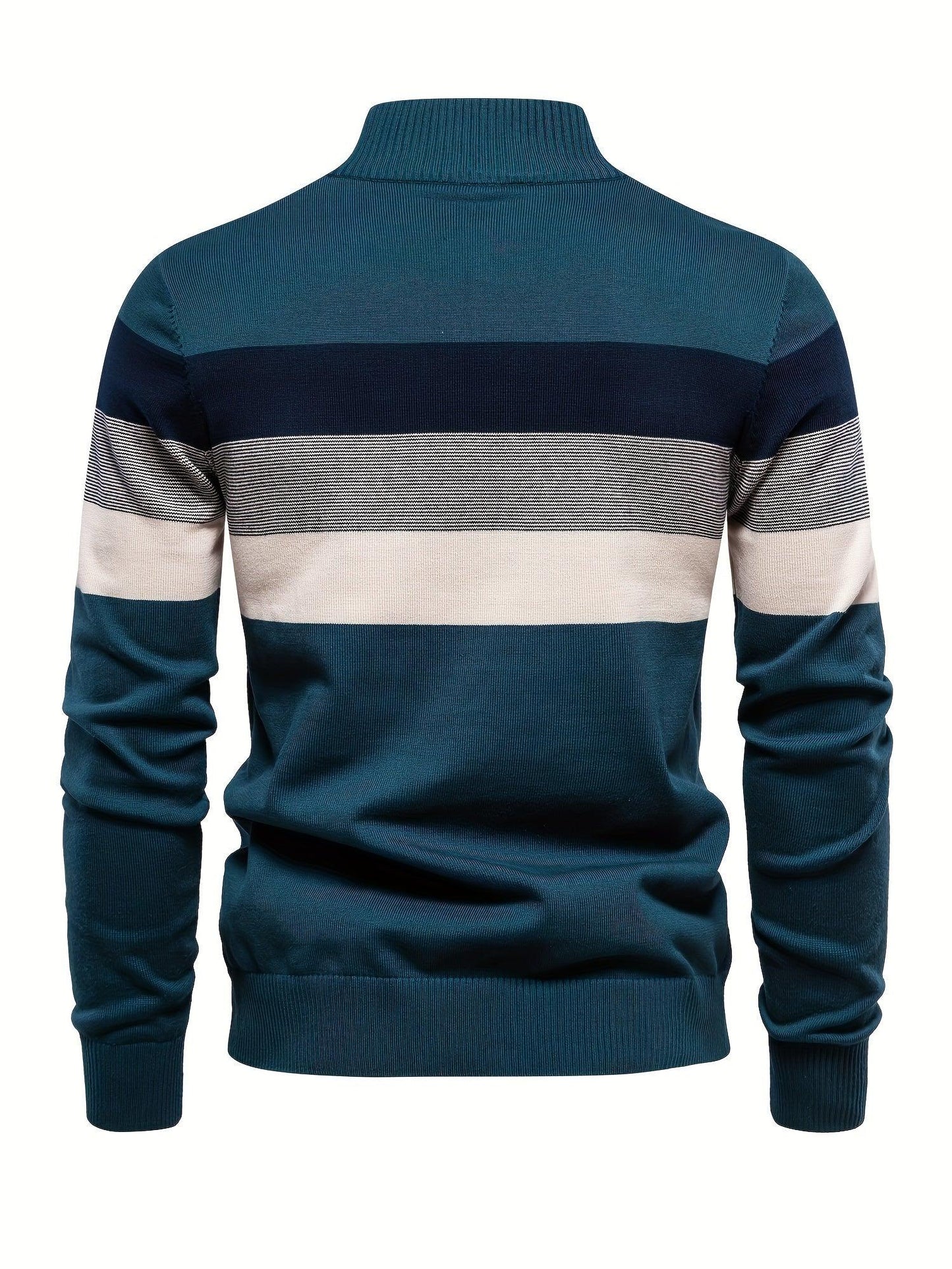 Men'S Thermal Stand Collar Sweater - Winter Knit Sweater with Zipper Closure, Black/Blue/Gray Horizontal Stripes, Regular Fit Pullover for Cold Weather, Formal & Everyday Outfits - Easy Care Sweater for Men, Sweater Zip Up, C