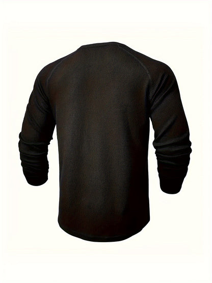 Men'S Long Sleeve T-Shirt Round Neck Open Style Pullover Henley Shirt Men'S Solid Color Fashion Versatile Top