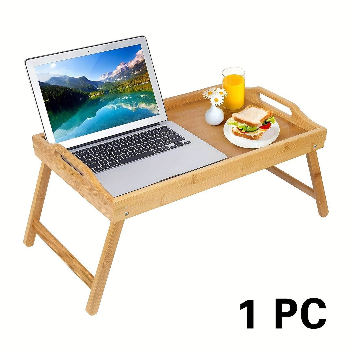 19.32 X 11.83 Inch Bed Tray Table With Handles Folding Legs, Breakfast Tray Bamboo Bed Tray For Sofa, Bed, Eating, Snacking And Working, 1/ 2 Packs - Montero Milan