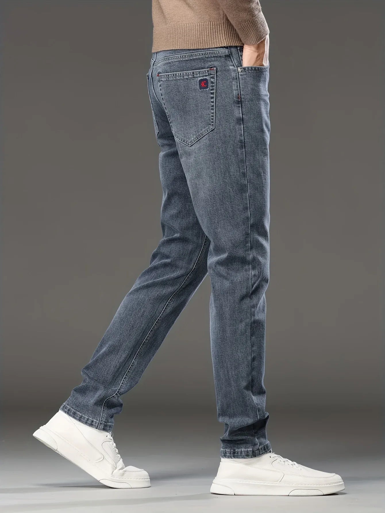 Men's Skinny Jeans - Stretch Non-See-Through Slim Fit Pants with Dark Blue-Gray Washed Look, Machine Washable for Business Casual & Casual Attire - Fall/Winter Season (Adult Men)