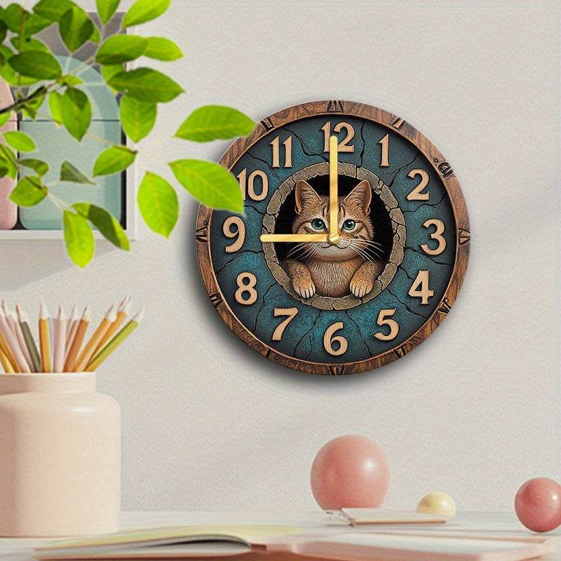 Adorable Silent Cat Wall Clock Wood Design for Home Decor - Montero Milan