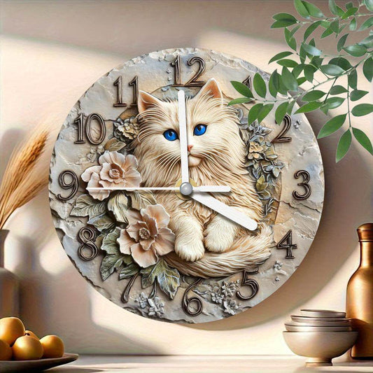 Silent Vintage Cat Wooden Clock Farmhouse Decor Gift - Montero Milan
