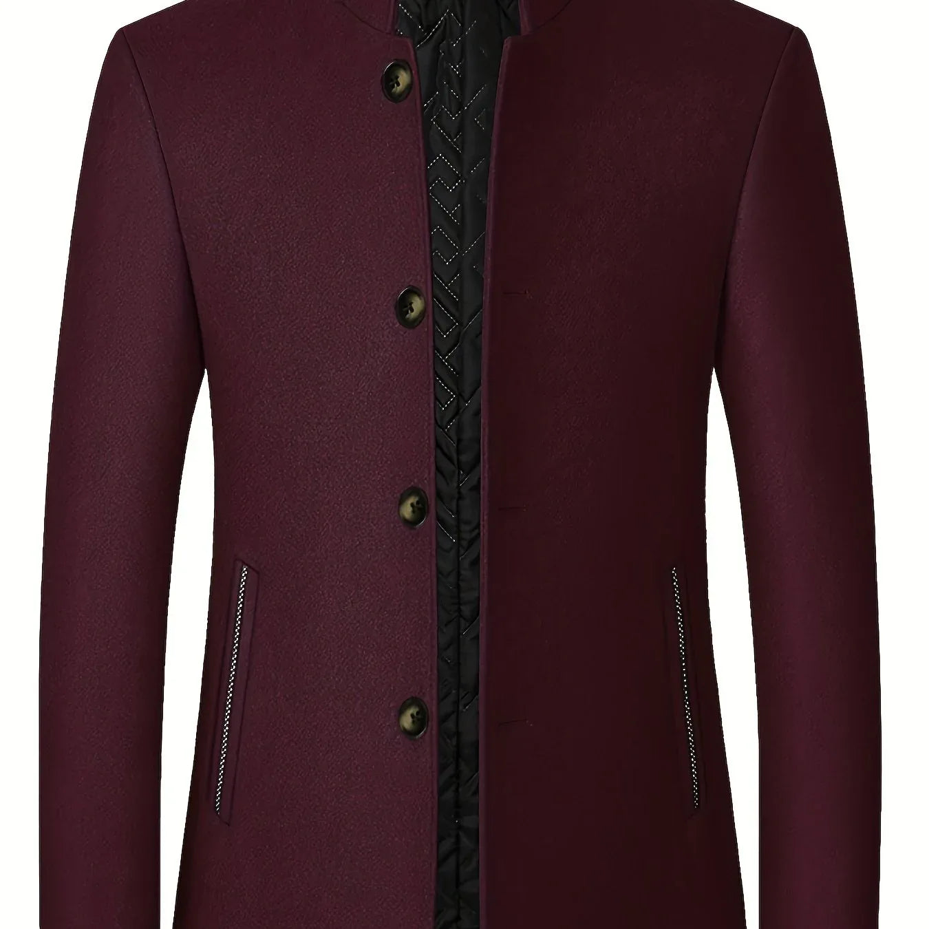 Men's Tweed Jacket with Stand Collar - Winter Warm Casual Coat, Single-Breasted Button Front & Pockets, Solid Color Tweed Fabric (Hand Washable) for Outdoor, Office, Smart-Casual - Versatile Cold-Weather Outerwear