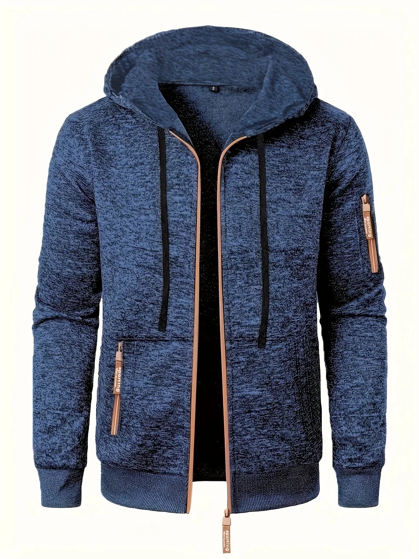 Men'S Hooded Zip-Up Sweater Jacket - Long Sleeve Thin Fleece-Lined Casual Outerwear with Front Pockets, Solid Black, Regular Fit for Fall & Winter, Autumn Winter Apparel | Hooded Sweater | Zippered Jacket, Knit, Men Hoodie Zi