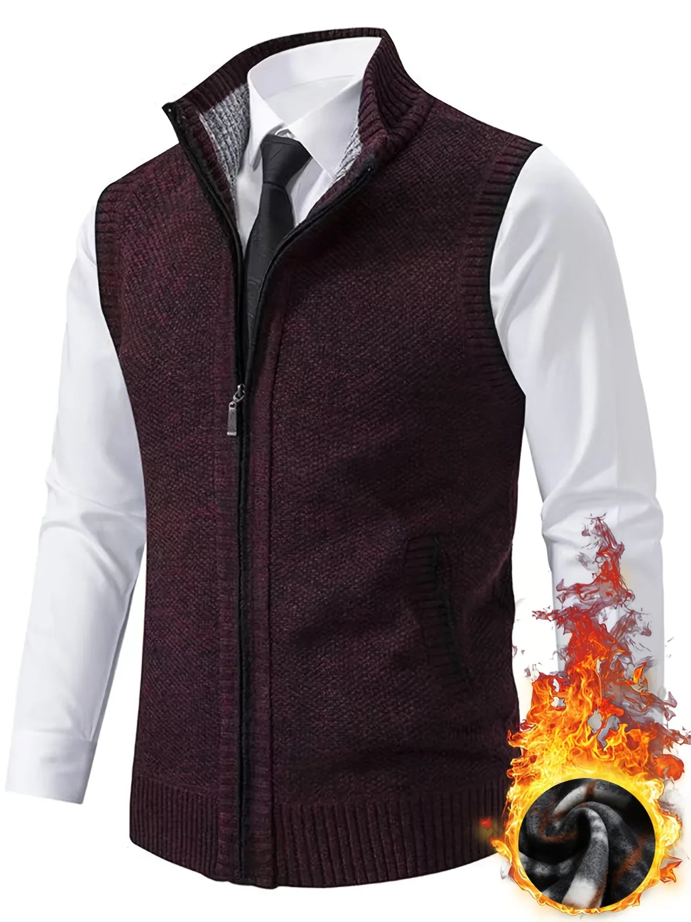 Men's Sleeveless Zip-Front Vest Jacket - Elegant Short-Sleeve Blazer with Collar & Real Pockets, Machine Washable Tailored Fit for Office, Semi-Formal & Casual Wear - Coat (No Belt Required)