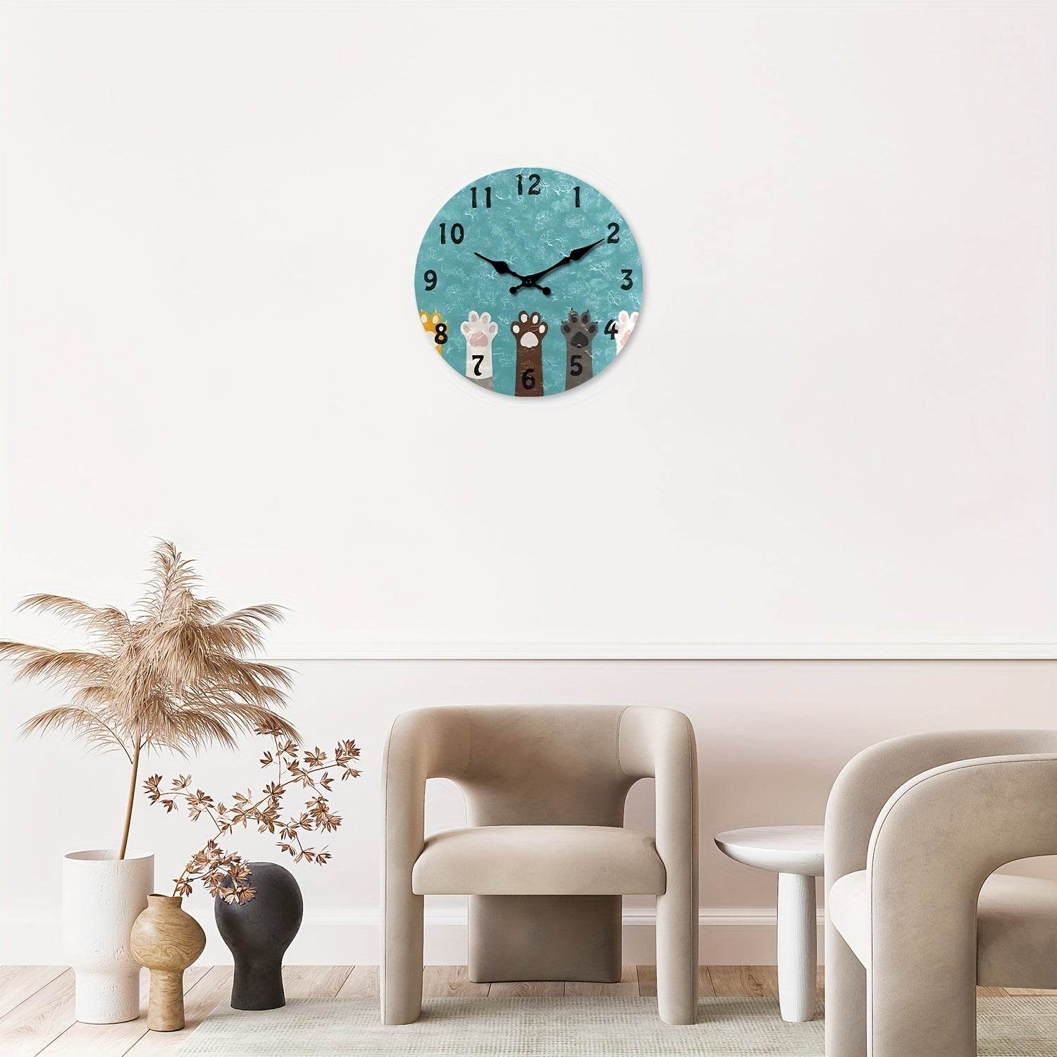 Charming Cat Paw Print Silent Wall Clock Perfect Pet Lovers Decor - Montero Milan