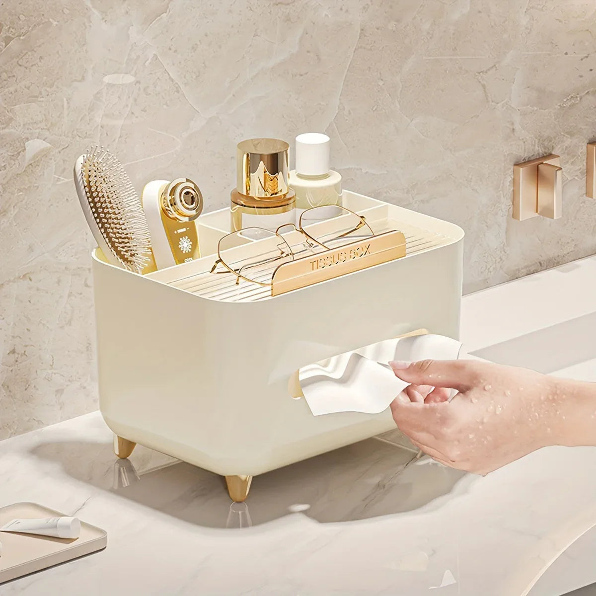 1pc, Multifunctional Desk Organizer, Tissue Box, Remote Control And Miscellaneous Storage Box, Plastic Desktop Tissue Holder