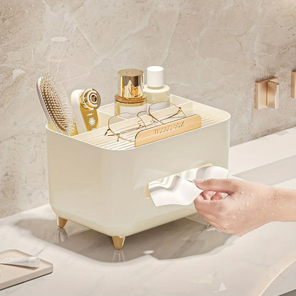 1pc, Multifunctional Desk Organizer, Tissue Box, Remote Control And Miscellaneous Storage Box, Plastic Desktop Tissue Holder