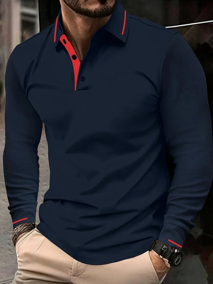Ribbed Stretch Long Sleeve Polo