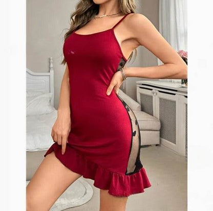 Heart Mesh Splice Ruffle Nightdress - Montero Milan