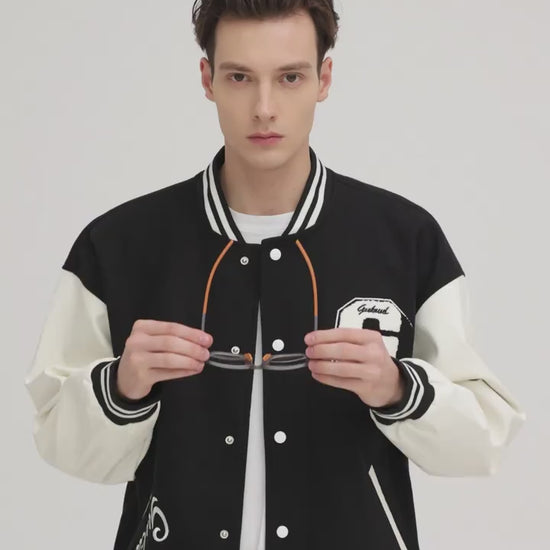 Male model side view wearing gray and orange TR90 sport glasses