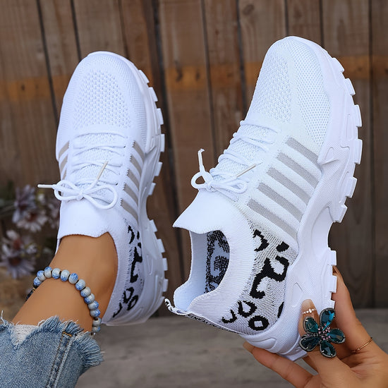 Womens Breathable Lightweight Sneakers with Leopard Print  LaceUp LowTop Casual Shoes Suitable for  Wear Round Toe  Soft Microfiber Insole  Comfortable Athletic Footwear Women Shoes