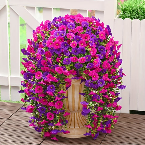 2pcs Glamorous UVResistant Artificial Hanging Flowers  Vibrant Purple  ReddishPurple Plastic Faux Silk Morning Glory for Porch  Patio Decor No Power Needed Outdoor DecorationVibrant Floral DisplayUVresistant Flowers