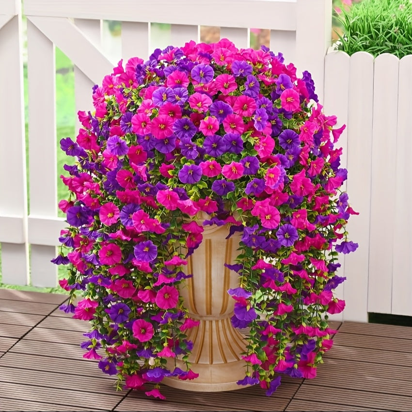 2pcs Glamorous UVResistant Artificial Hanging Flowers  Vibrant Purple  ReddishPurple Plastic Faux Silk Morning Glory for Porch  Patio Decor No Power Needed Outdoor DecorationVibrant Floral DisplayUVresistant Flowers