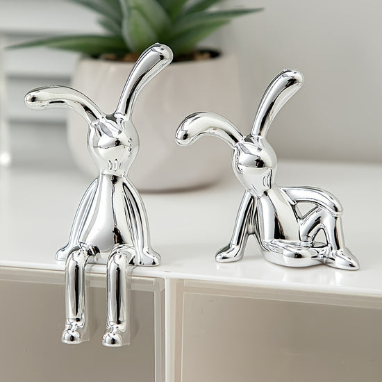 Set Of 2 Nordic Style Creative Rabbit Ornaments SilverPlated Rabbit Statue Desktop Decoration Creative Desktop Craft A Gift For A Friend
