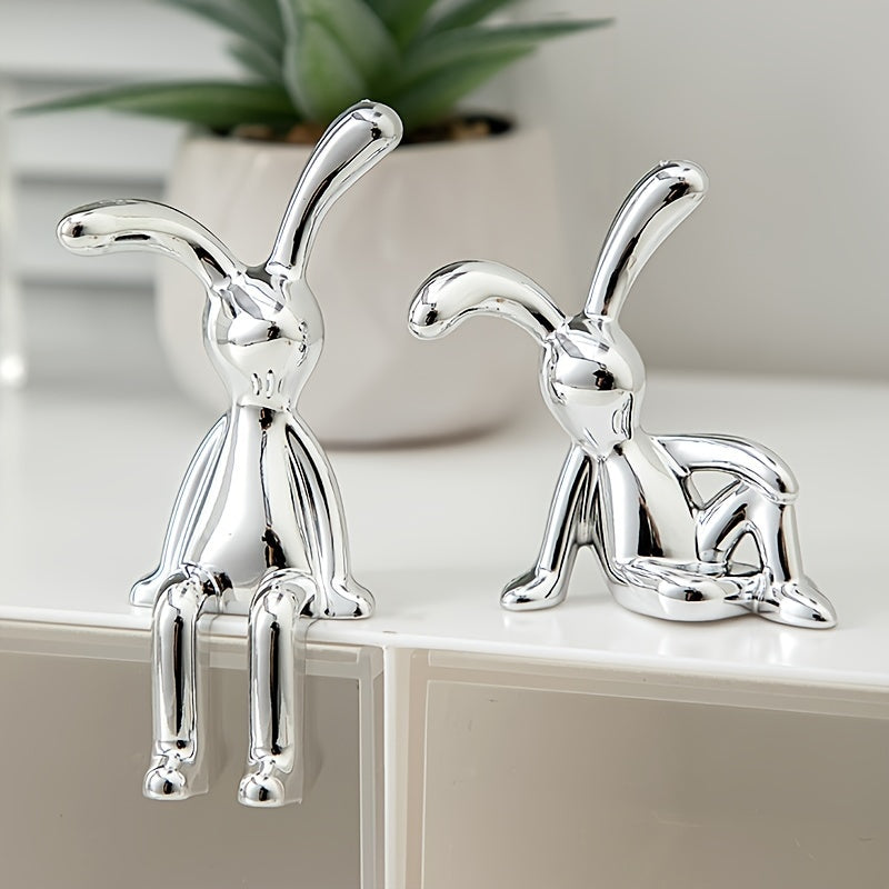 Set Of 2 Nordic Style Creative Rabbit Ornaments SilverPlated Rabbit Statue Desktop Decoration Creative Desktop Craft A Gift For A Friend